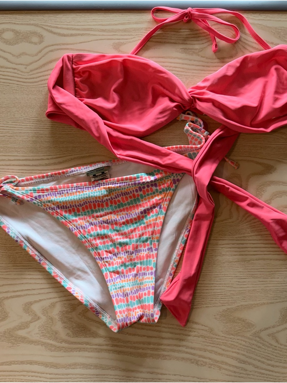 Under Armour Coral Halter Bikini Top with Multicolor Dot Print Bottom